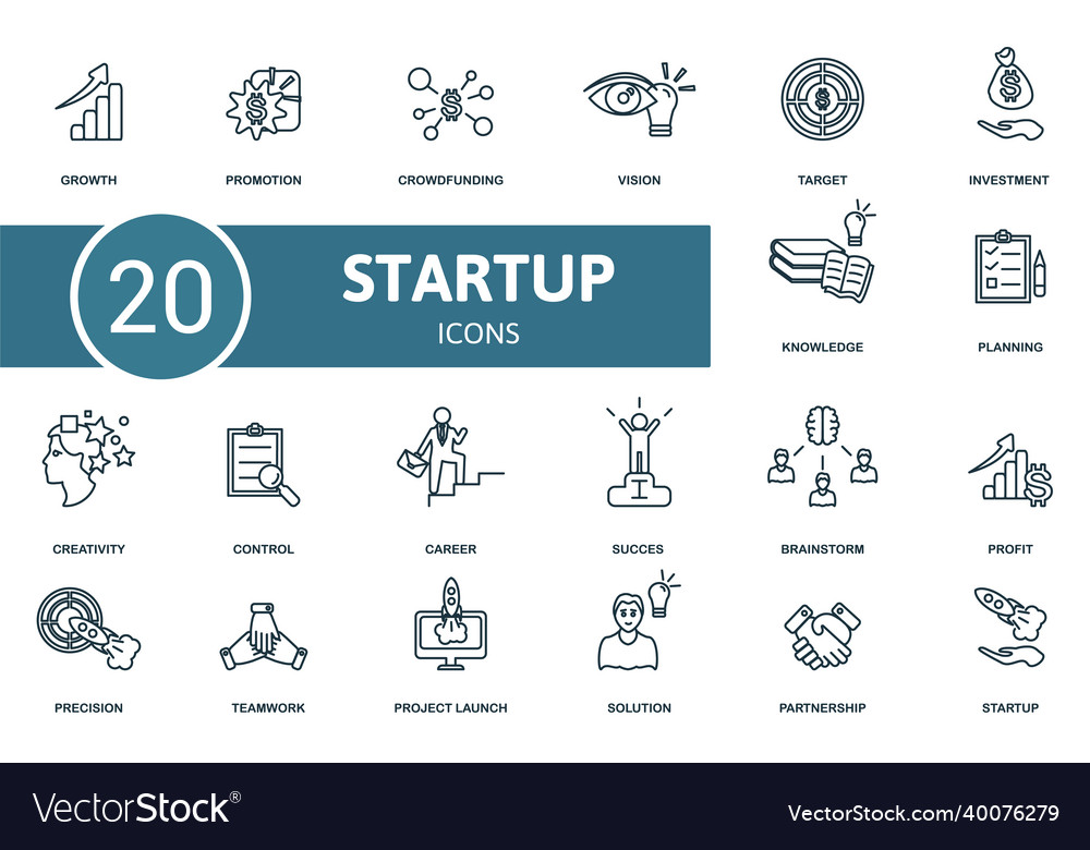 Startup icon set collection of simple elements
