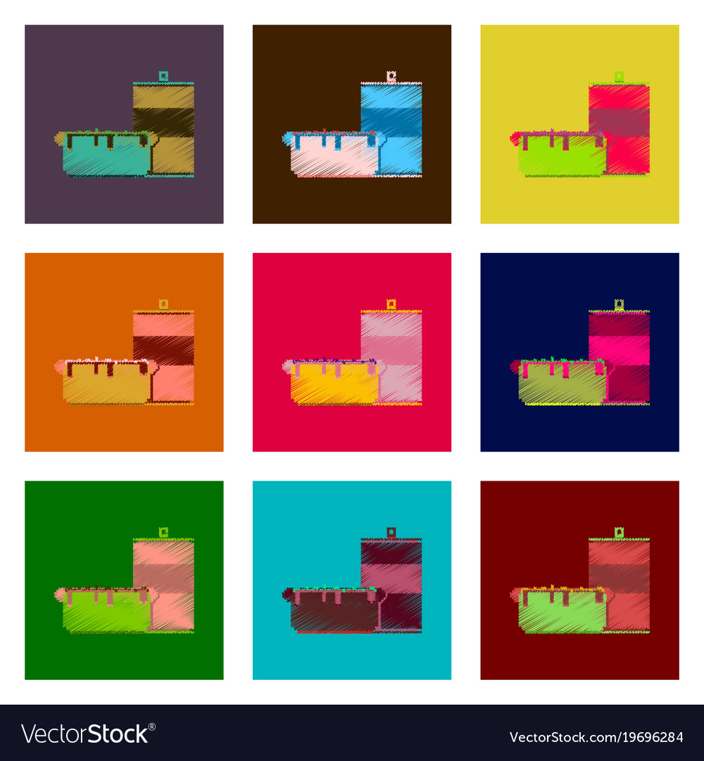 Assembly of flat shading style pixel icon fast