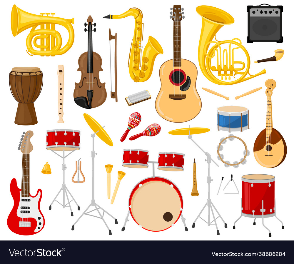 Cartoon musical instruments acoustic and electric Vector Image