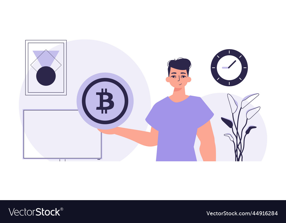 Concept of mining and extraction bitcoin a man Vector Image Concept of mining and extraction bitcoin a man