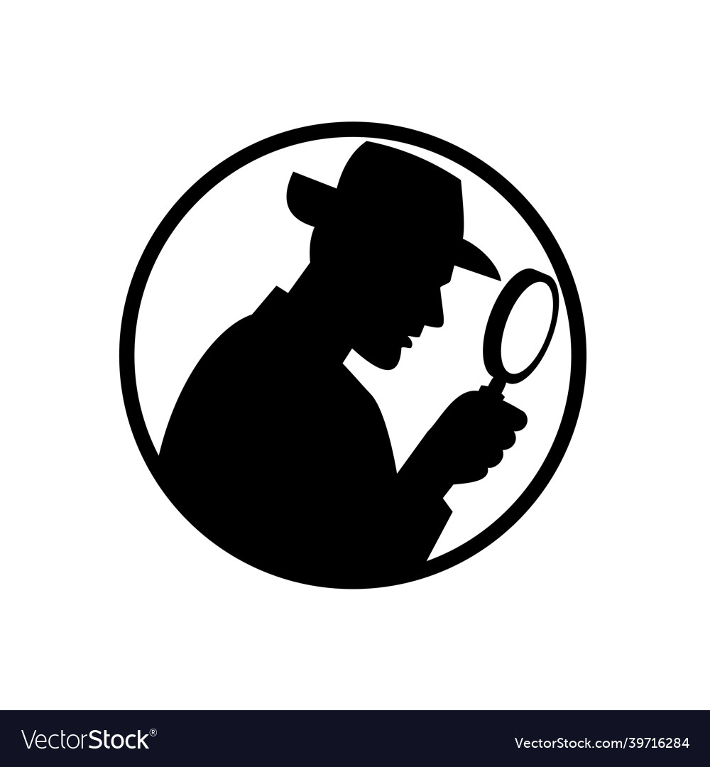 Detective with magnifying glass silhouette circle Vector Image