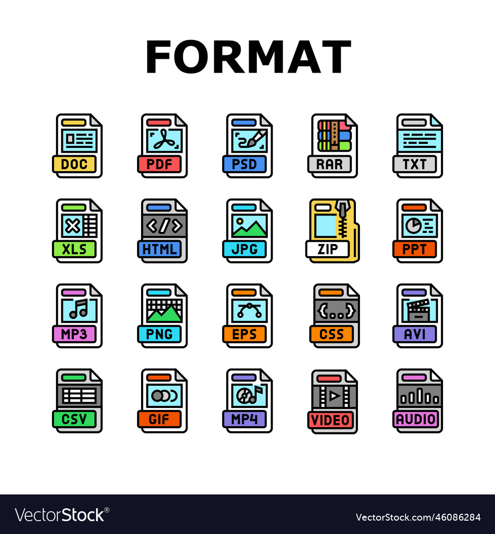File format document icons set vector image File format document icons set