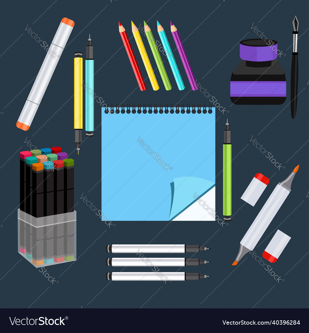 Realistic art supplies set materials