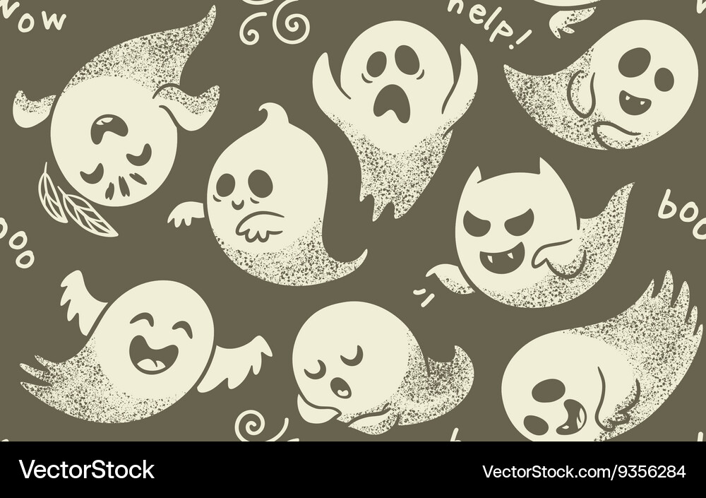 Seamless pattern cute cartoon ghosts Royalty Free Vector