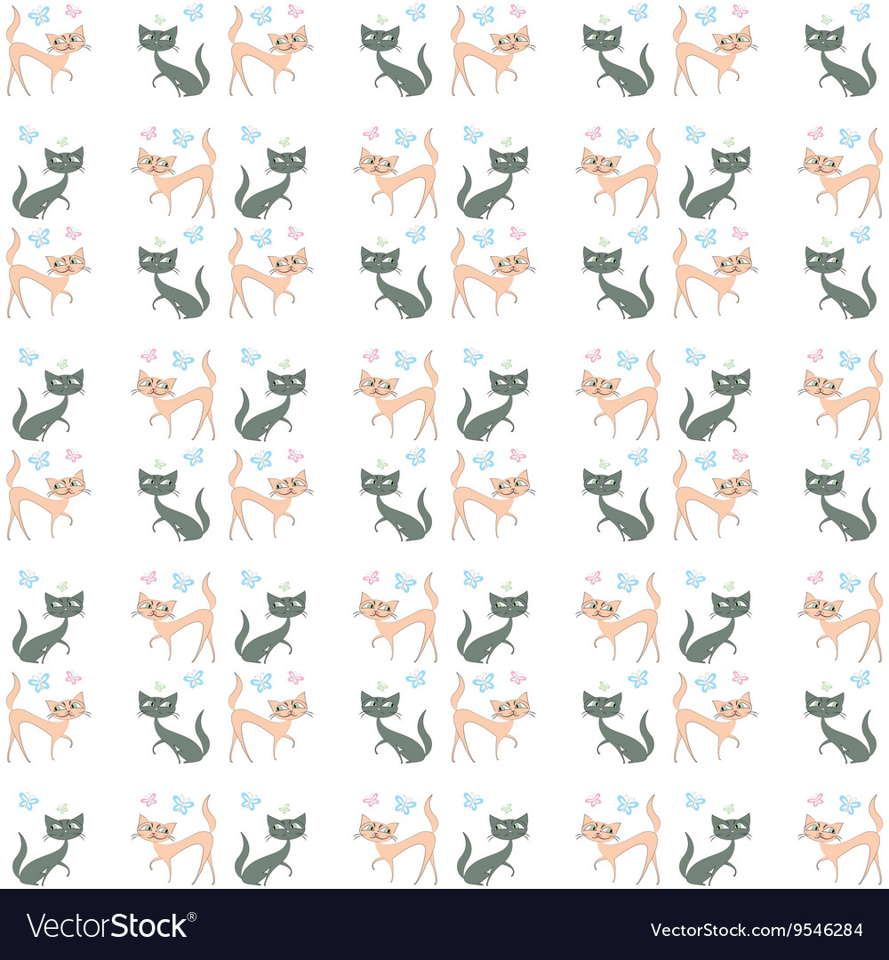 Seamless pattern of two different colored cats go