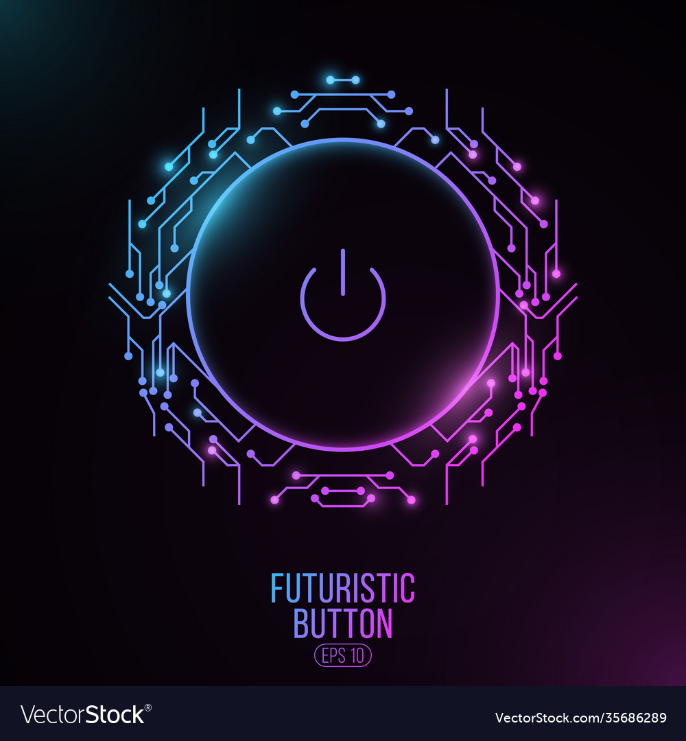 Futuristic power button with computer circuit