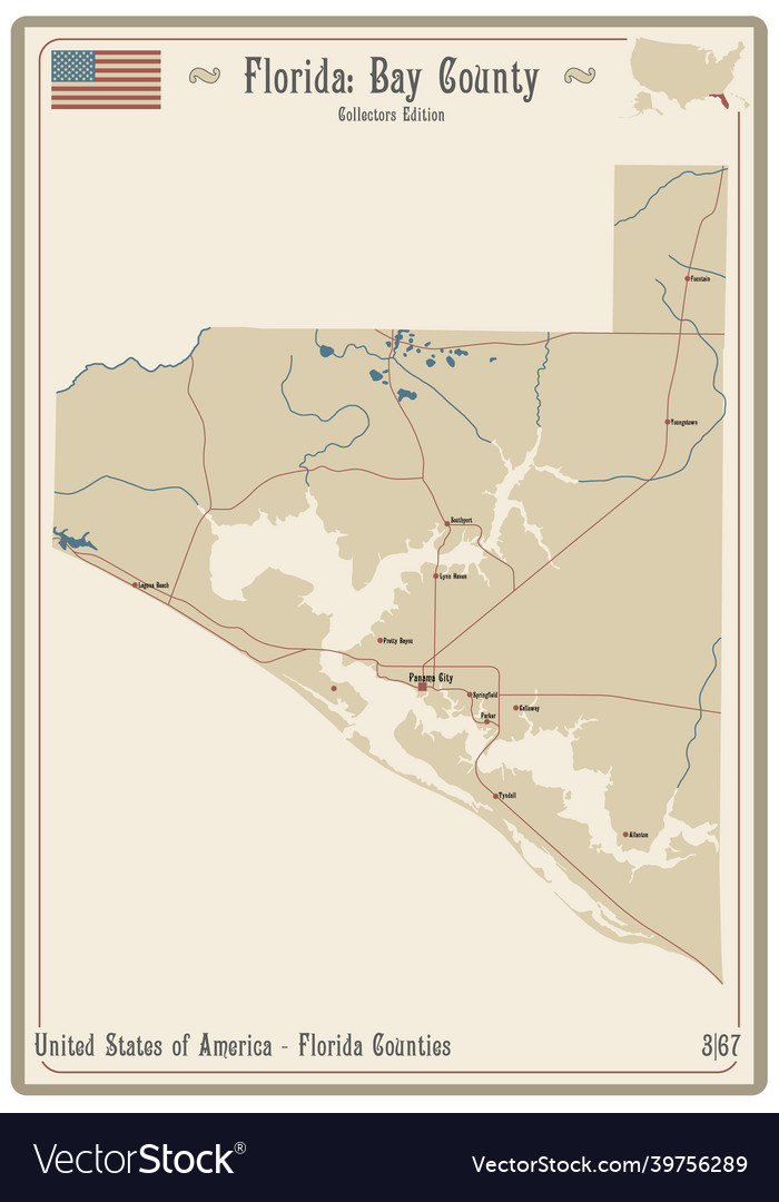 Map Of Bay County In Florida Royalty Free Vector Image