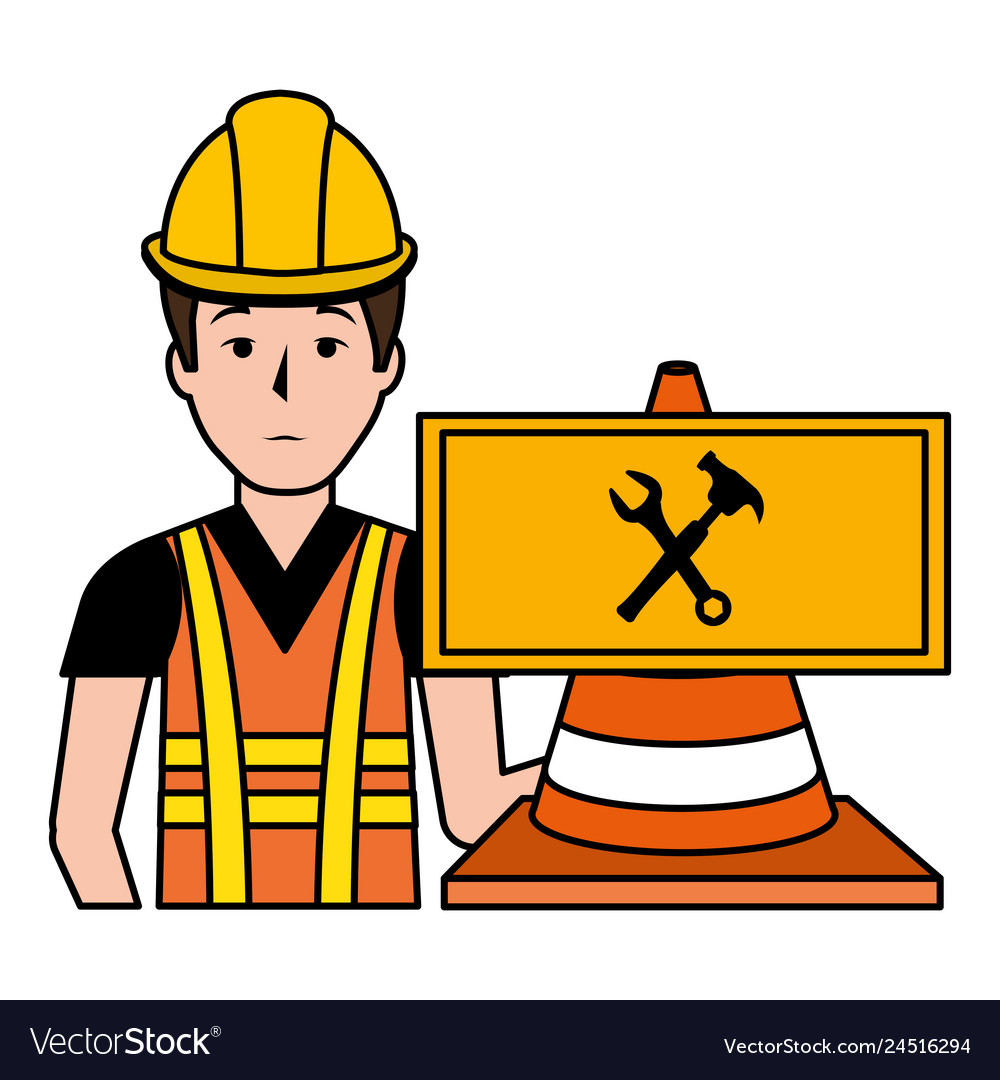 Builder with cone and signal character
