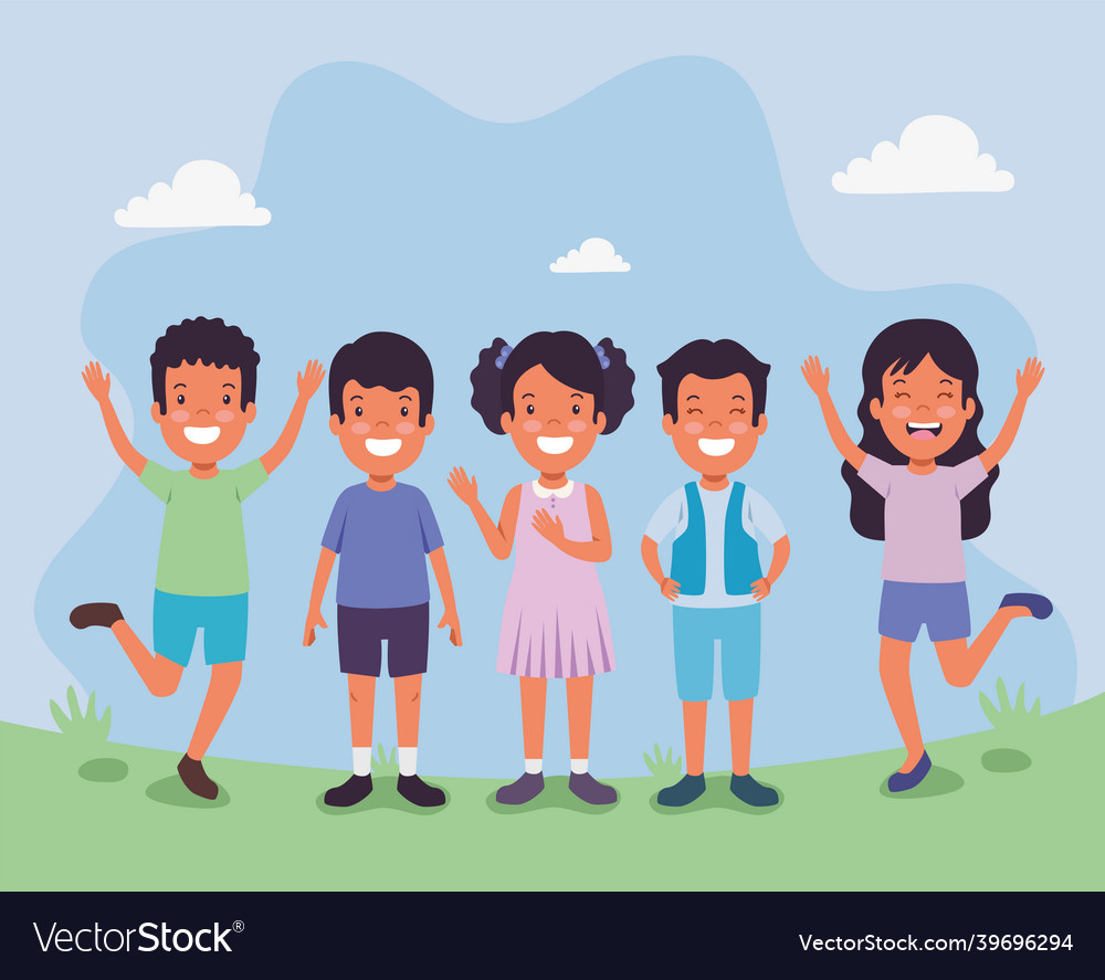 Children in landscape Royalty Free Vector Image