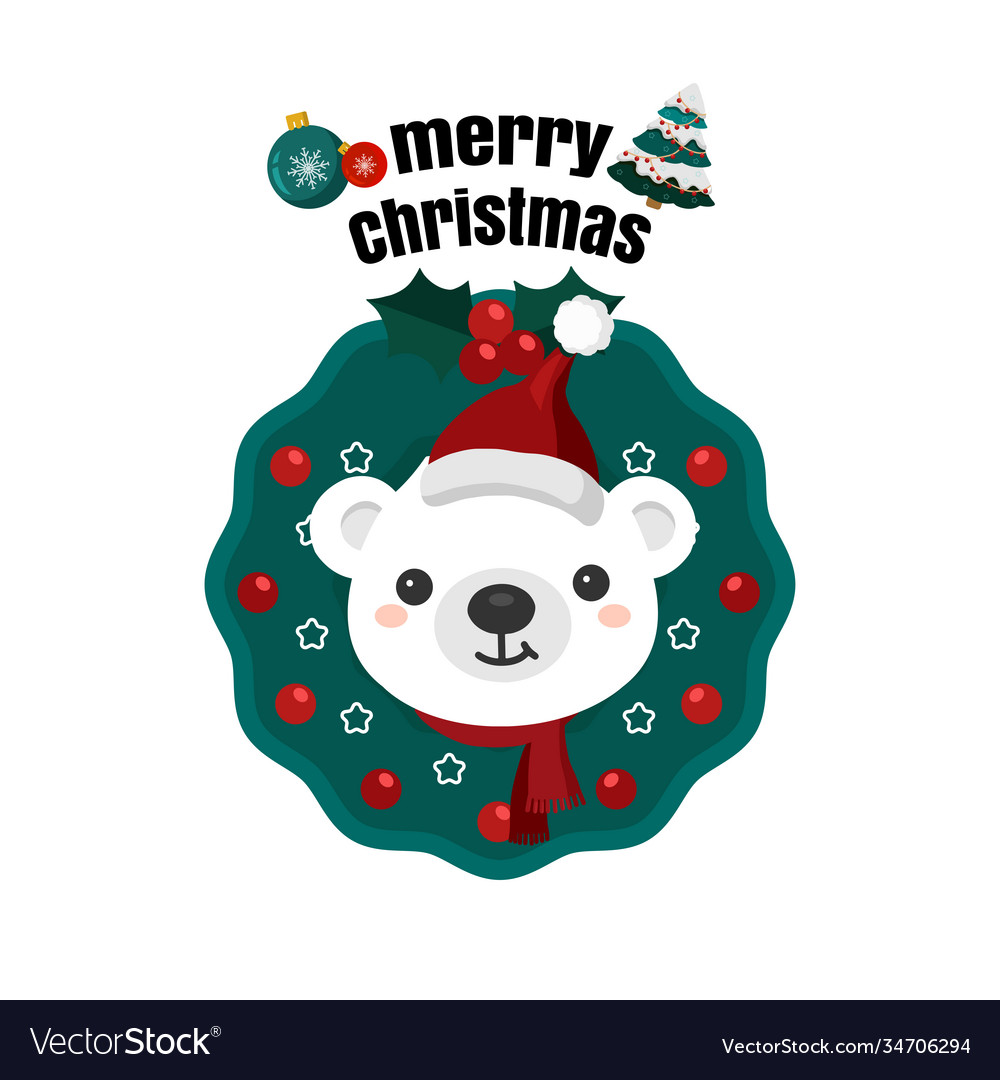 Christmas theme polar bear wearing santa cap hat