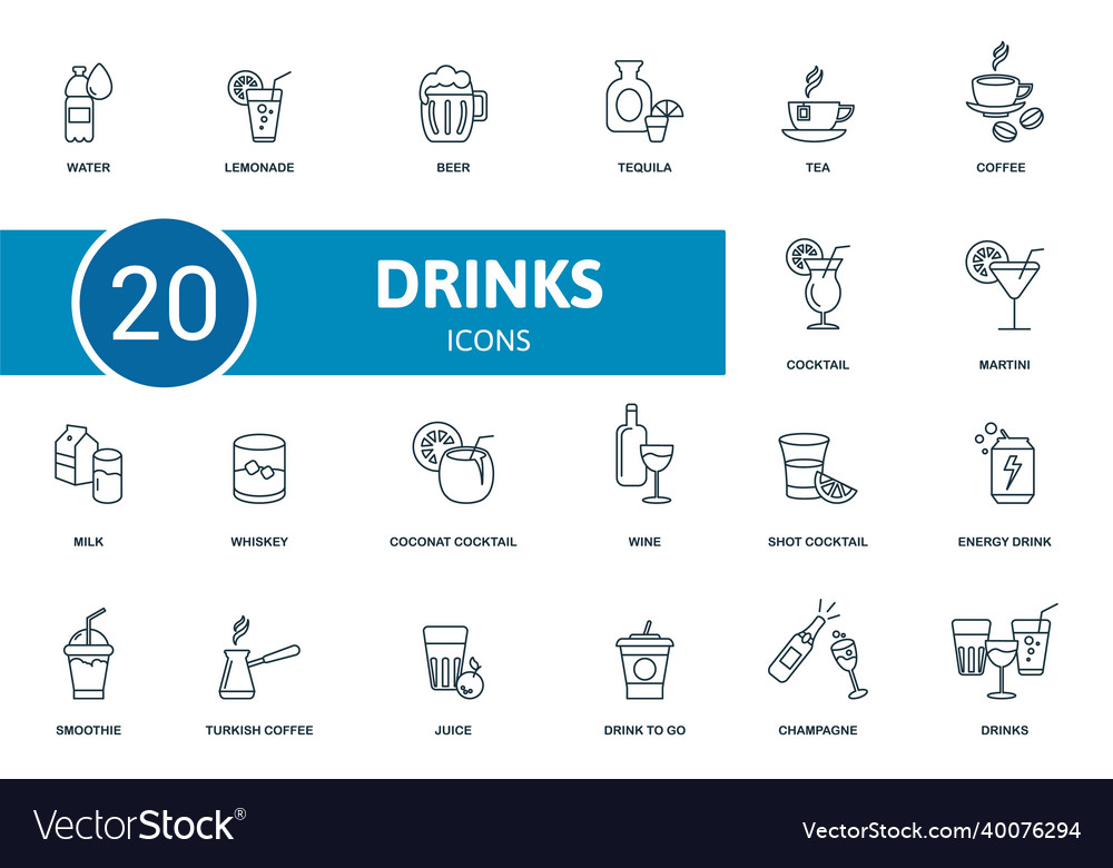 Drinks icon set collection of simple elements