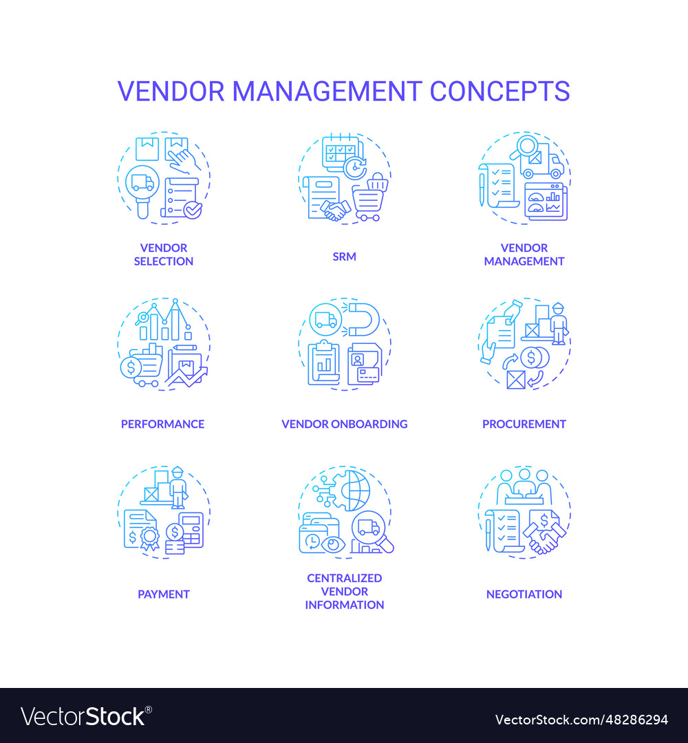 Gradient line icons representing vendor vector image Gradient line icons representing vendor
