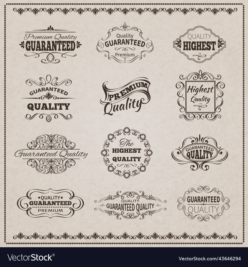 Quality emblems set Royalty Free Vector Image - VectorStock