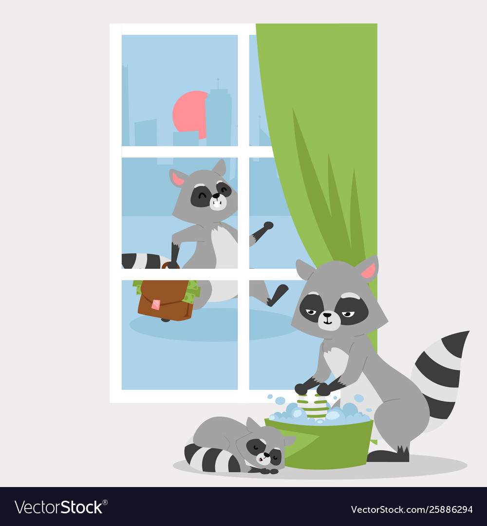 Raccon family poster banner vector image Raccon family poster banner