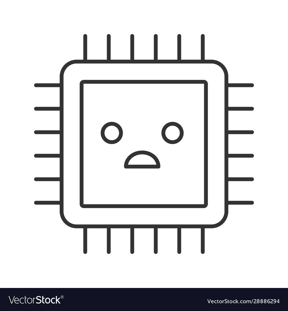 Sad processor linear icon vector image Sad processor linear icon