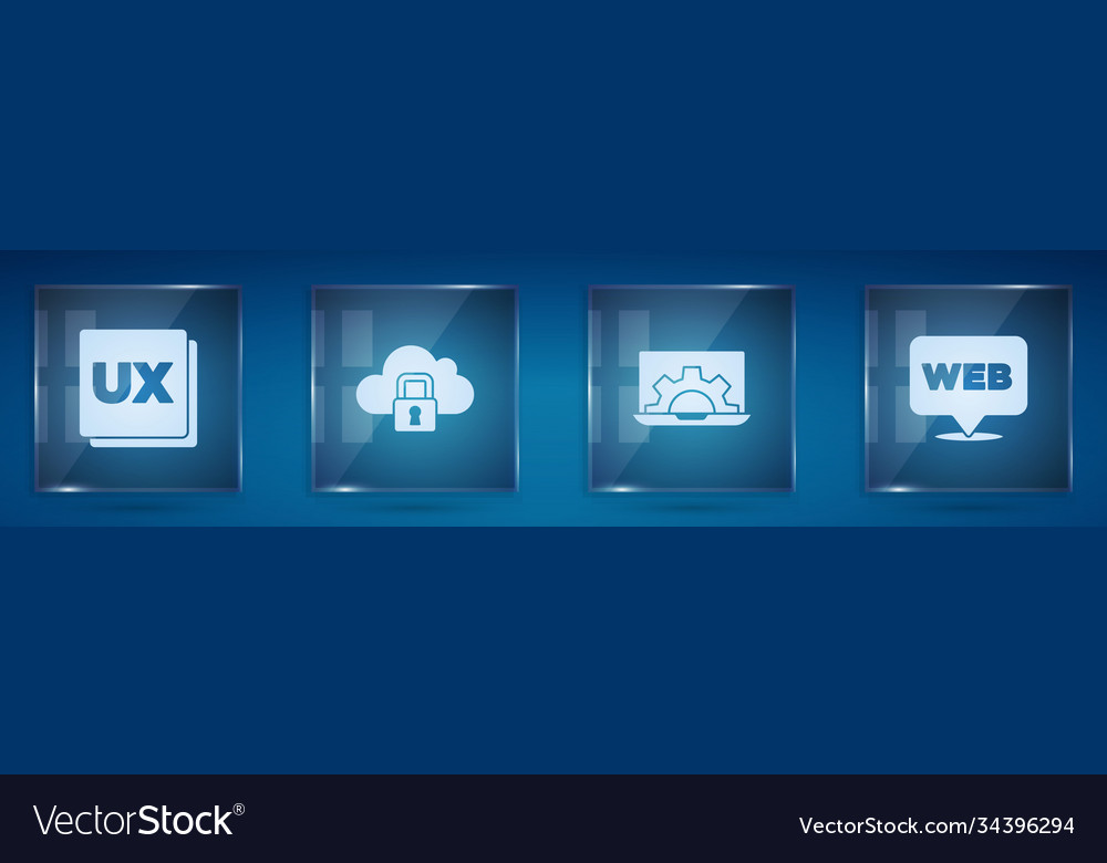 Set ui or ux design cloud computing lock web vector image Set ui or ux design cloud computing lock web