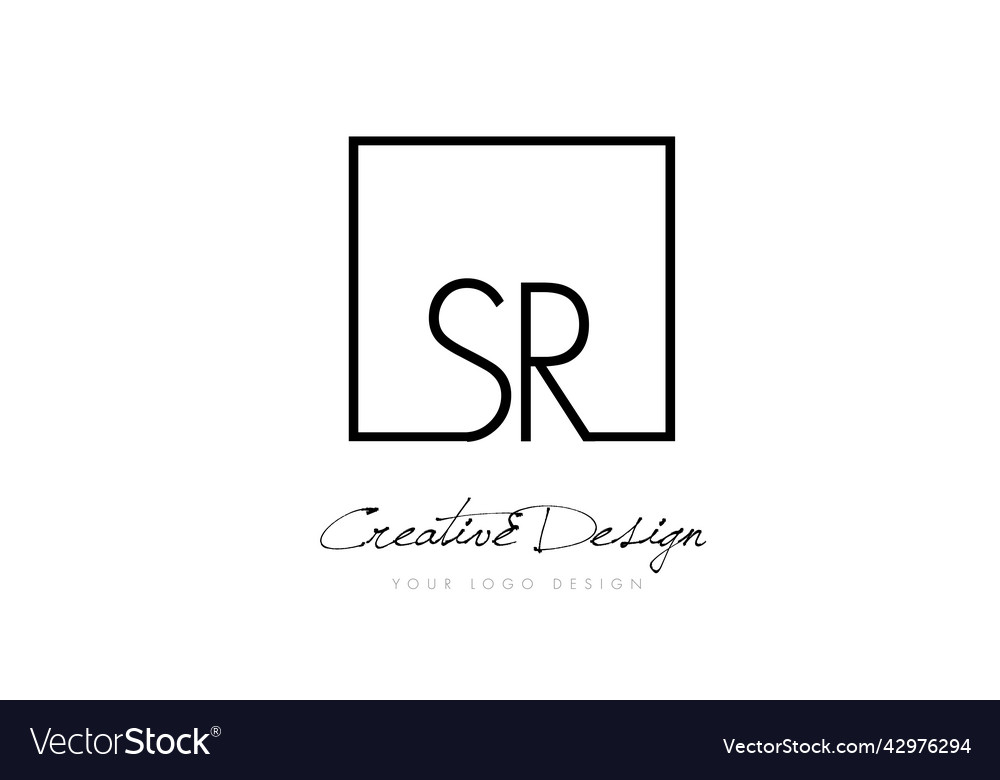 Sr square frame letter logo design with black