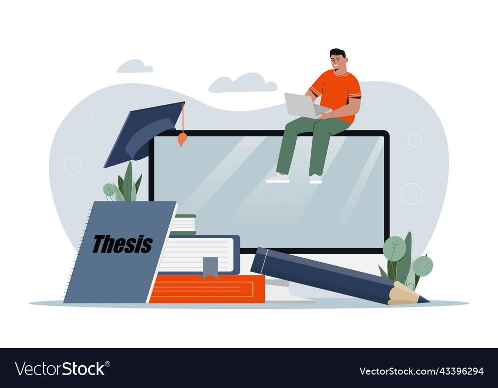 Student preparing dissertation vector image Student preparing dissertation