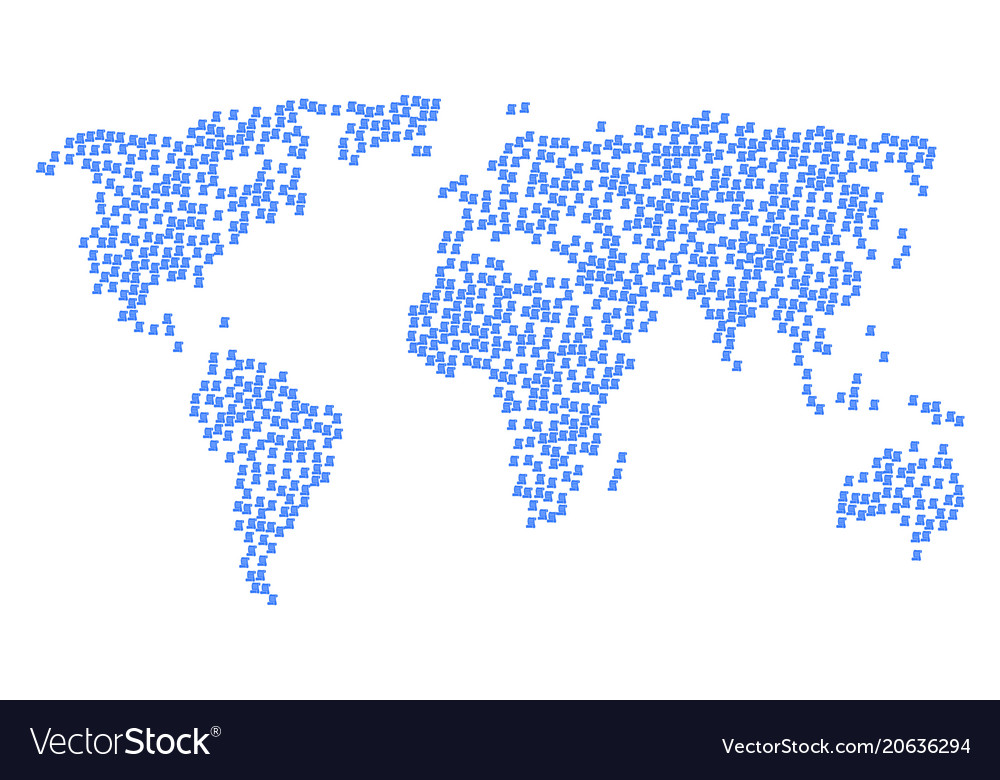World map collage of script roll icons