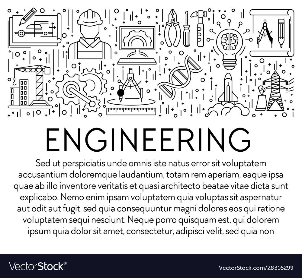 Engineering Banner Template With Graphic Linear Vector Image