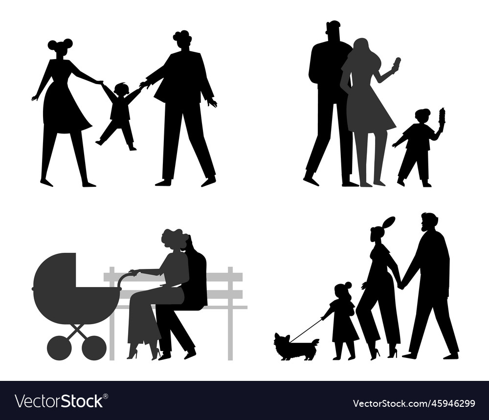 Family walking with couples or children isolated