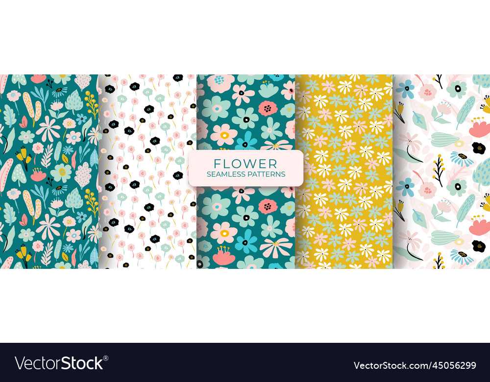 Flower seamless pattern set with abstract modern vector image Flower seamless pattern set with abstract modern