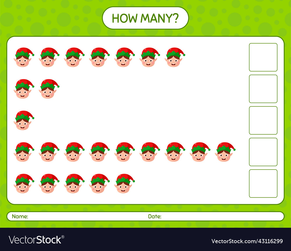 How many counting game with elf worksheet Vector Image How many counting game with elf worksheet