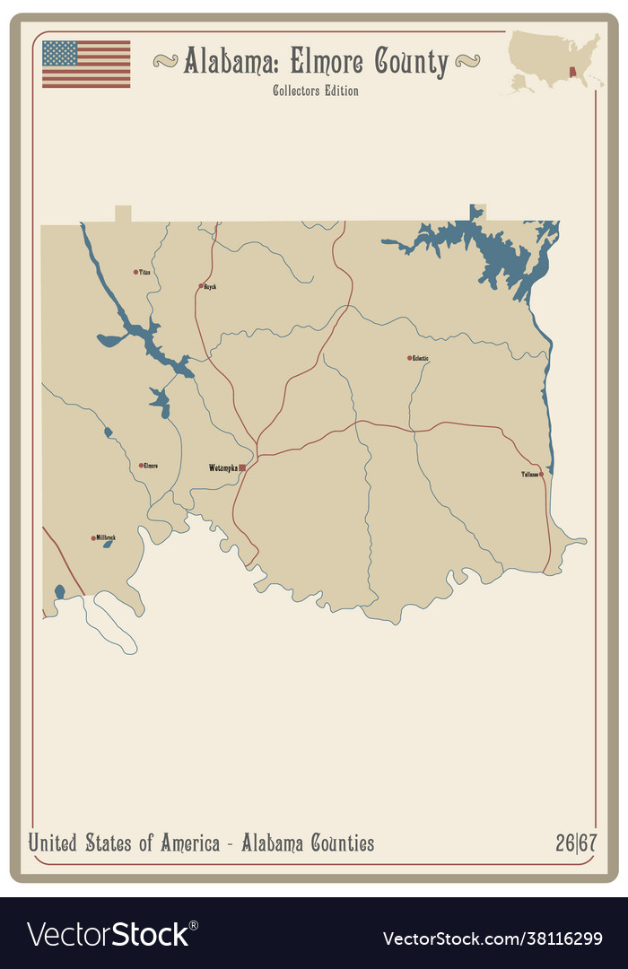 Map elmore county in alabama Royalty Free Vector Image