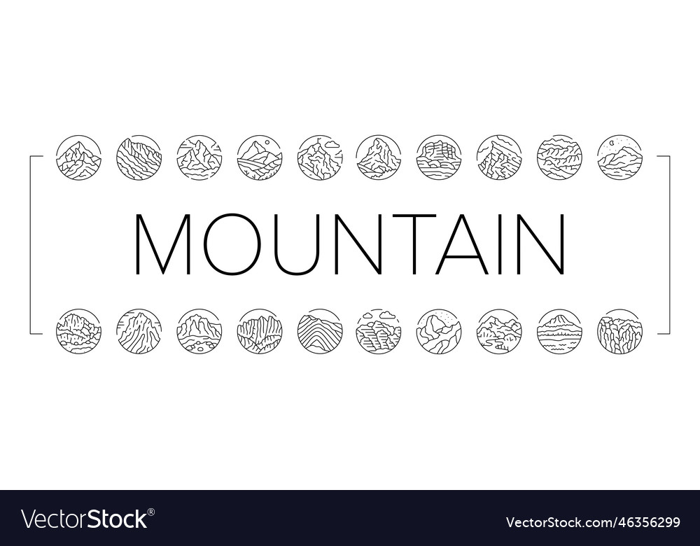 Mountain landscape hill nature icons set