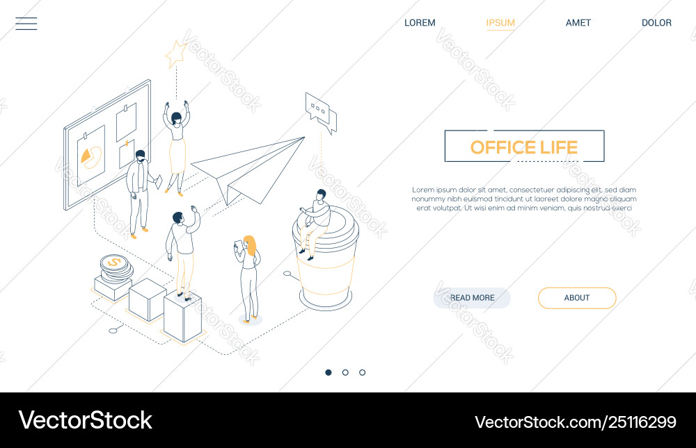 Office Life Line Design Style Isometric Web Vector Image