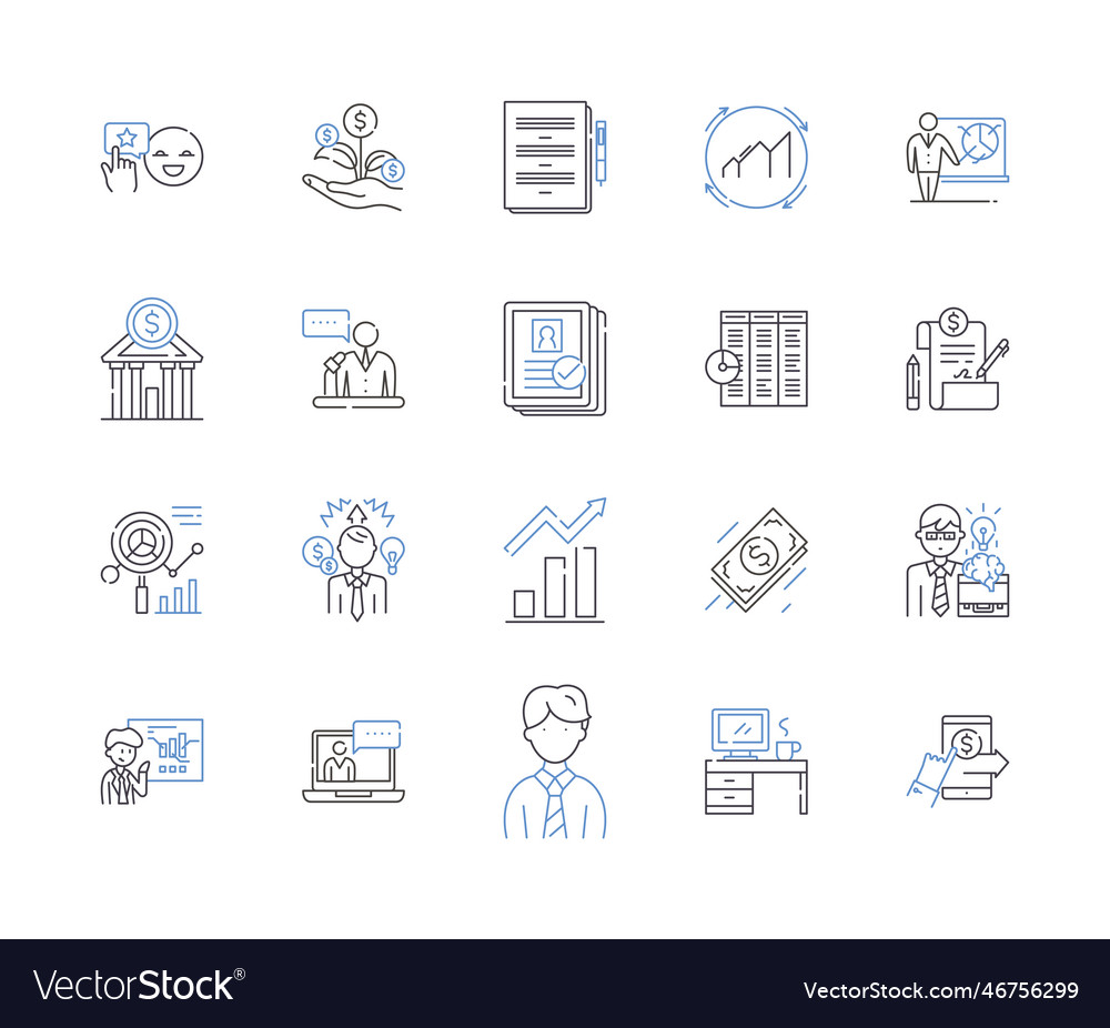 Portfolio management outline icons collection vector image Portfolio management outline icons collection