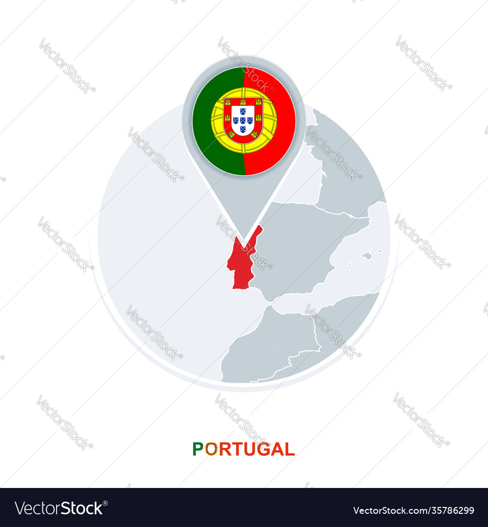 Portugal map and flag icon with highlighted