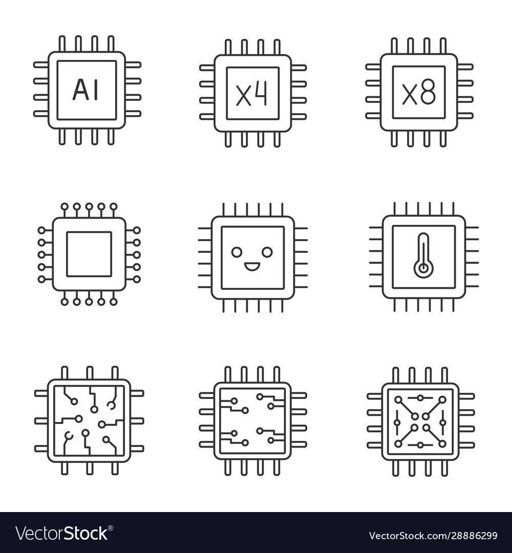 Processors linear icons set
