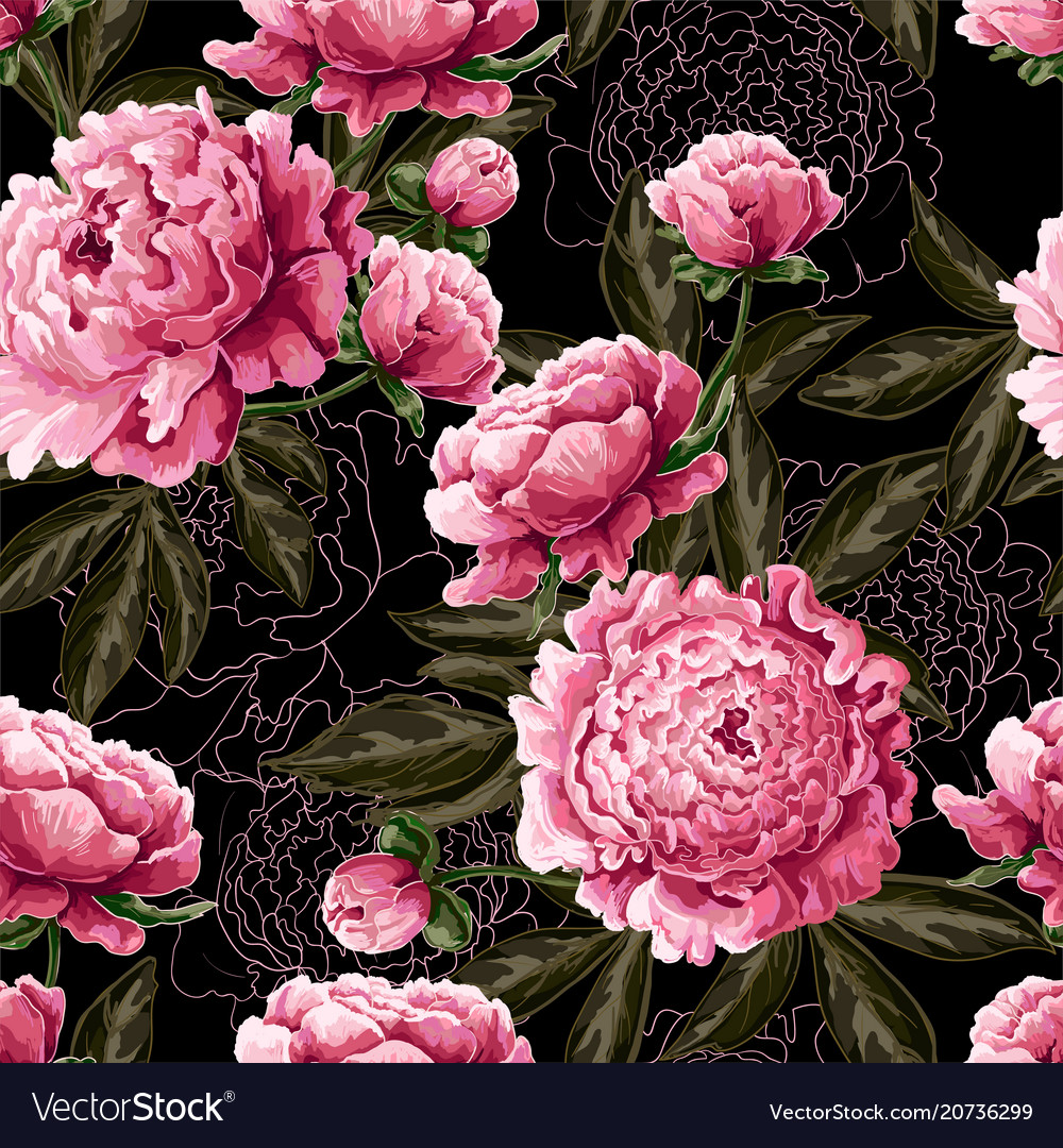 Seamless pattern with pink peonies Royalty Free Vector Image