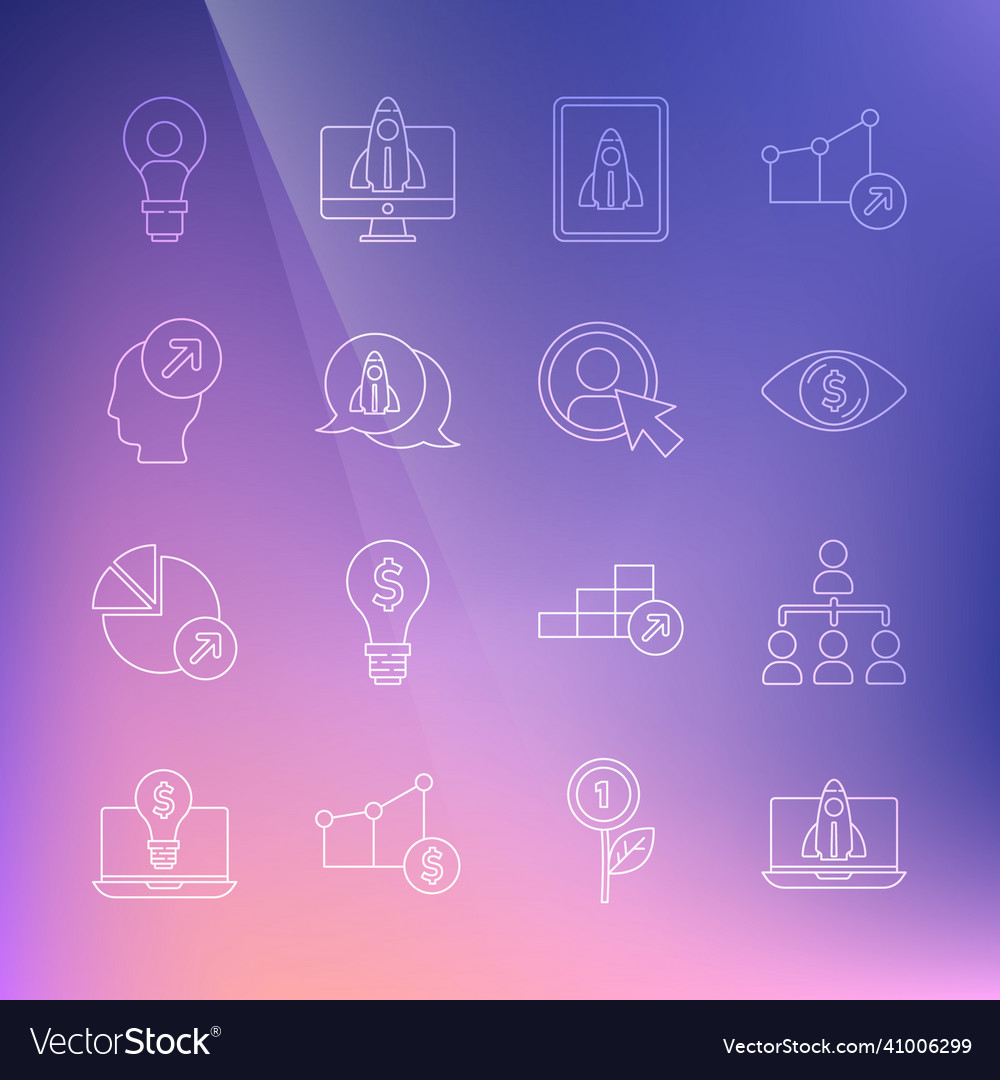 Set line startup project concept hierarchy vector image Set line startup project concept hierarchy