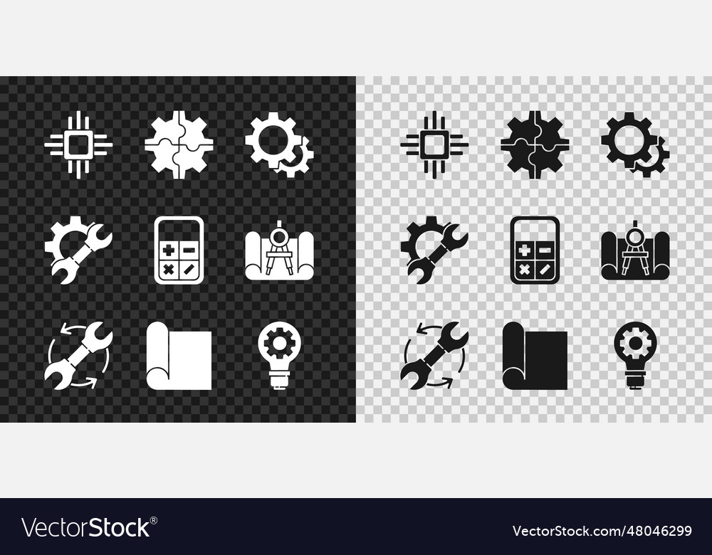 Set processor with microcircuits cpu gear wrench vector image Set processor with microcircuits cpu gear wrench