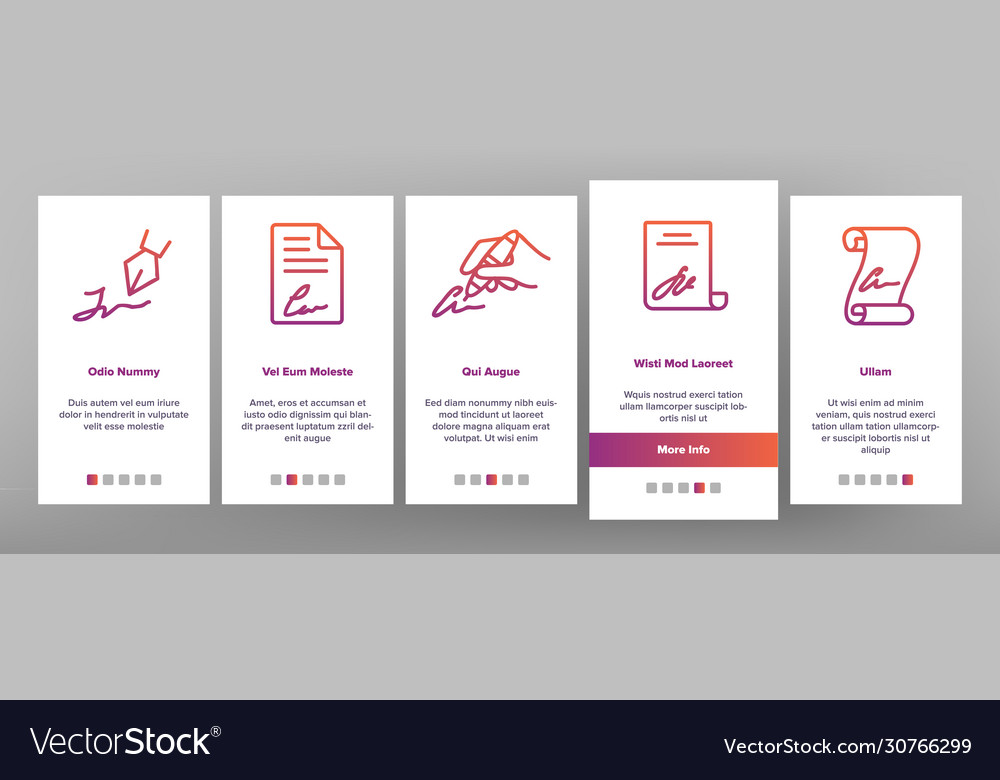 Signature signing onboarding icons set Vector Image Signature signing onboarding icons set