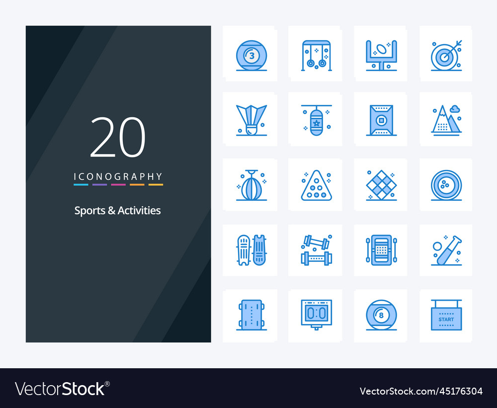 20 sports activities blue color icon