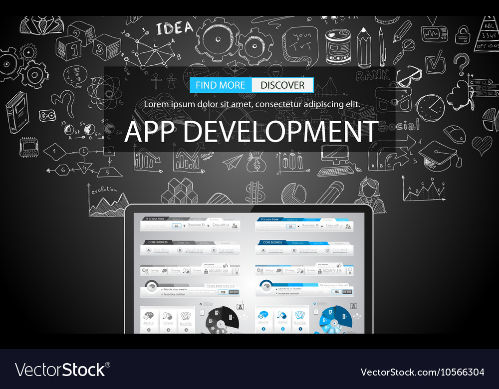 App development concept background with doodle Vector Image