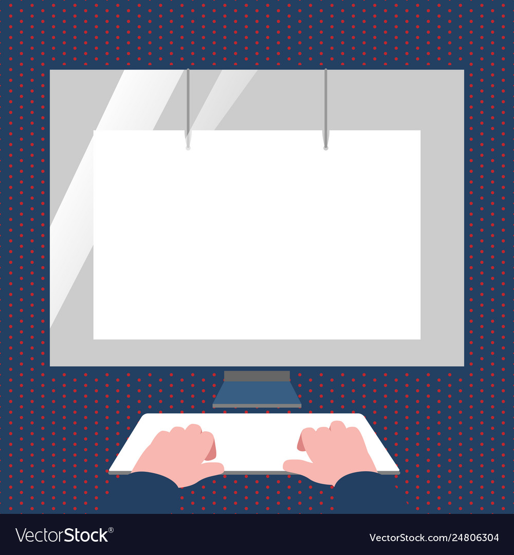 Hands on mock up keyboard facing blank white vector image Hands on mock up keyboard facing blank white