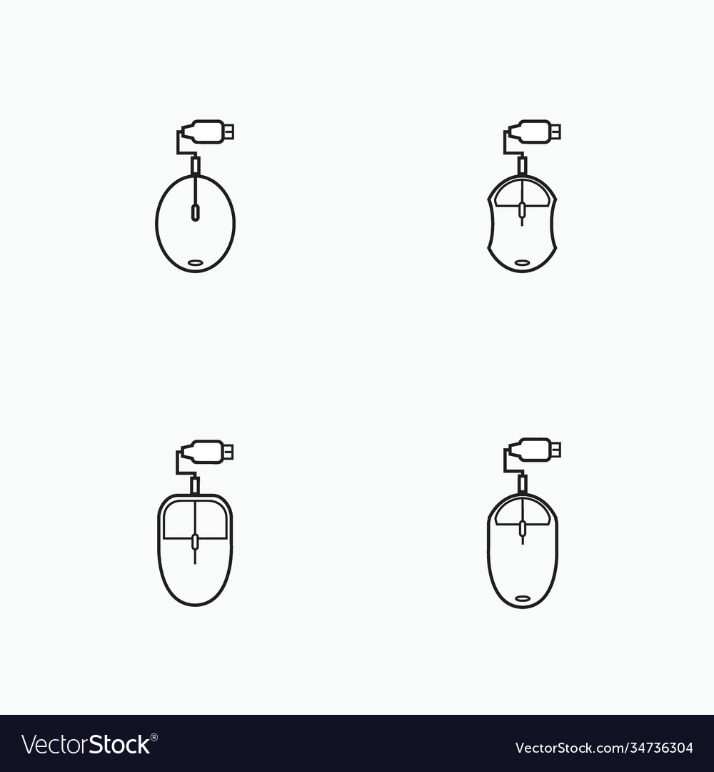 Mouse with usb connector outline set Vector Image Mouse with usb connector outline set