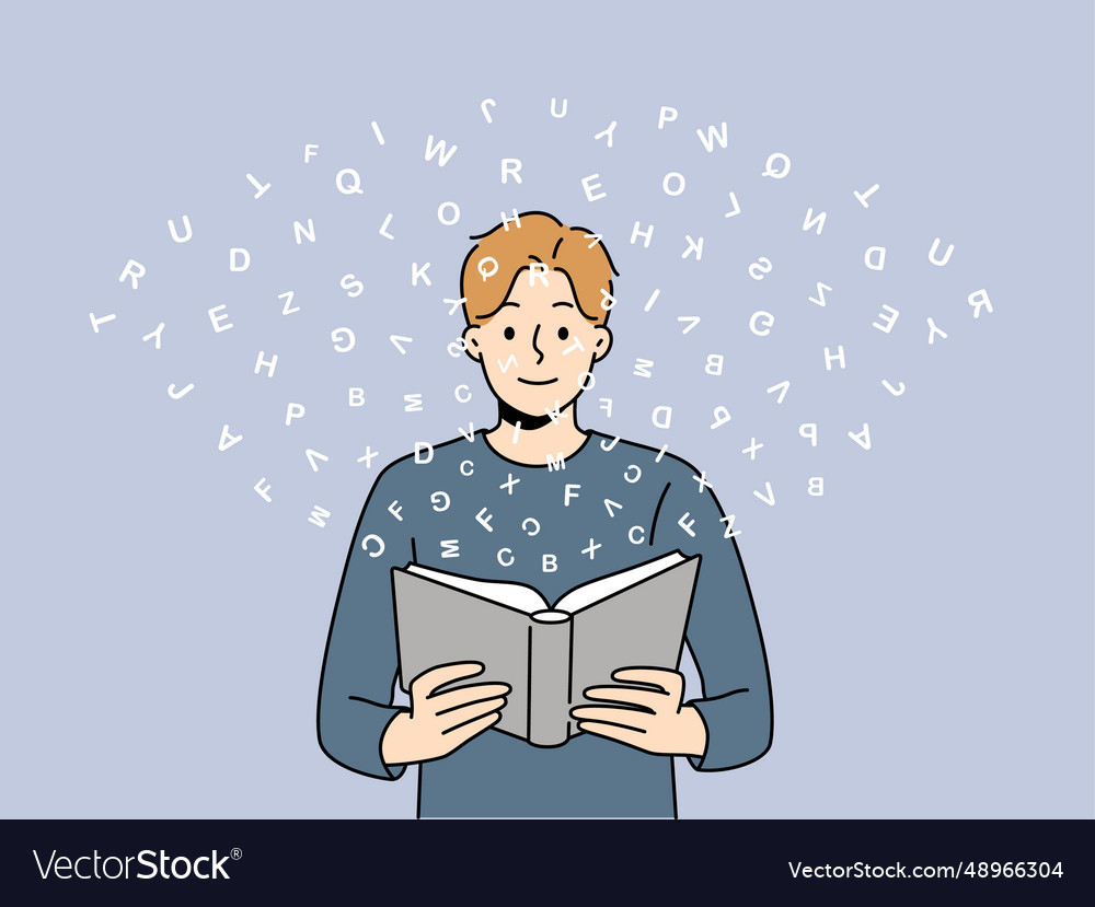Polyglot man reads book with dictionary and learns