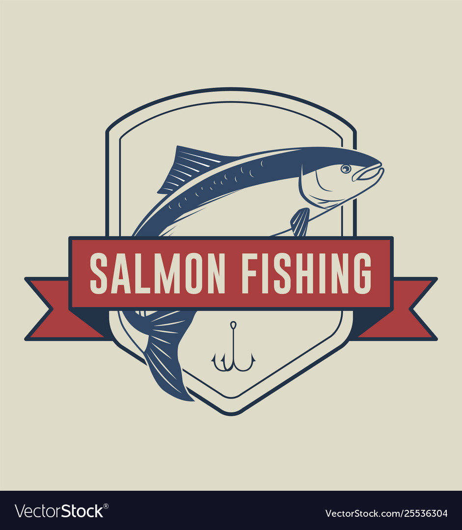 Salmon fishing badge Royalty Free Vector Image