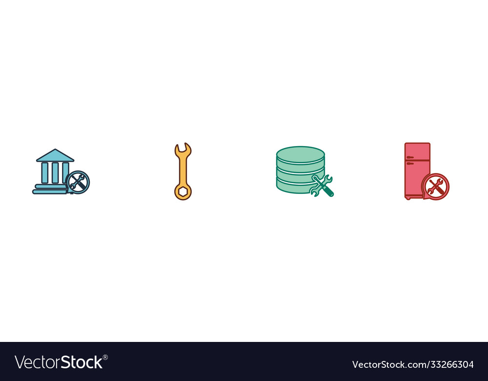 Set bank building service wrench database server Vector Image Set bank building service wrench database server