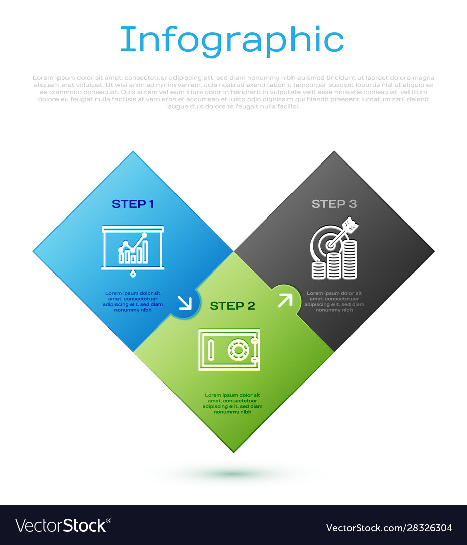 Linienkarte mit Diagrammdiagramm Zielmünze einstellen Vector Image Linienkarte mit Diagrammdiagramm Zielmünze einstellen