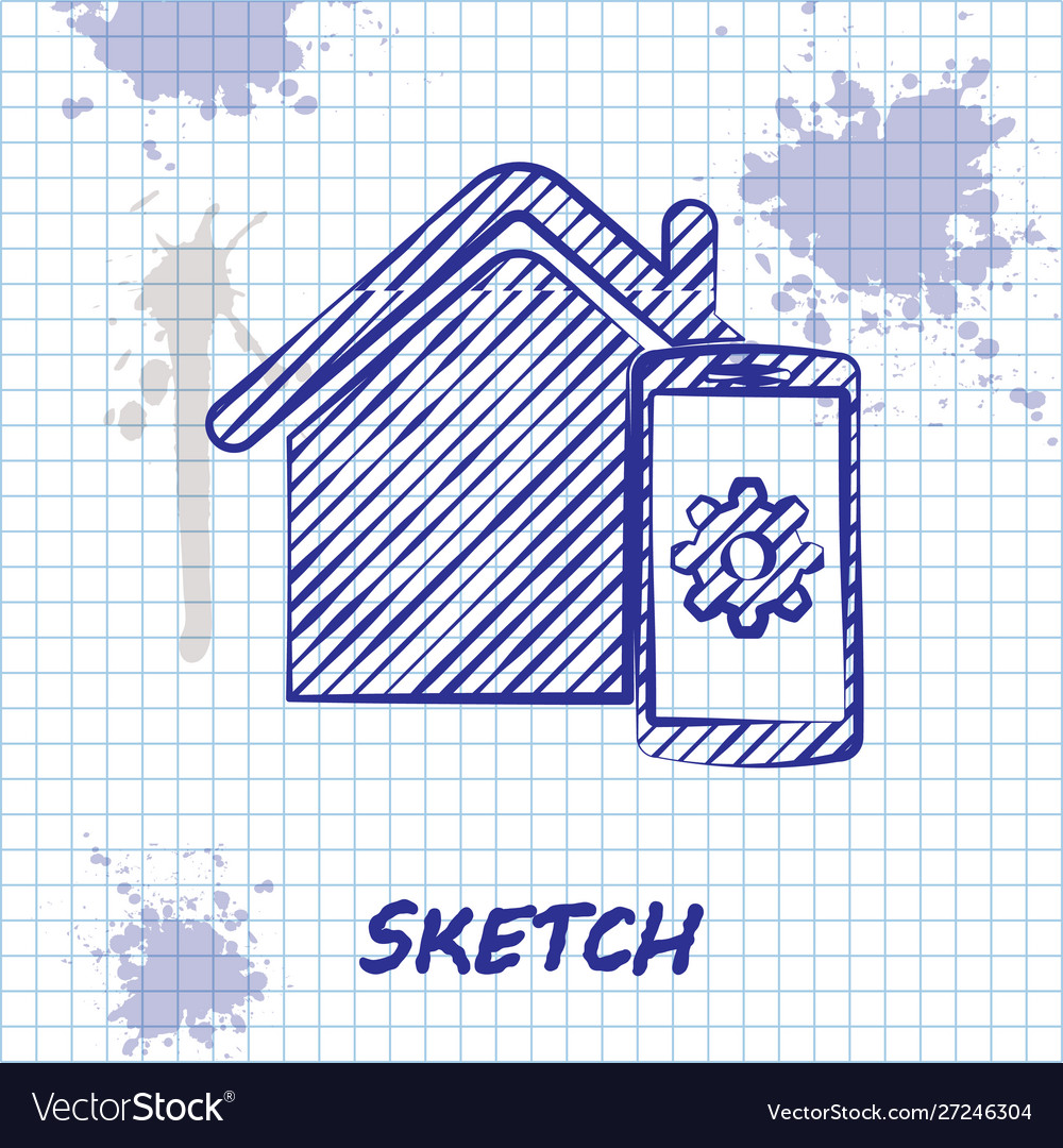 Sketch line smart home - remote control system Vector Image Sketch line smart home - remote control system