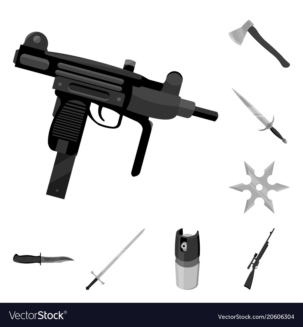 Types of weapons monochrome icons in set