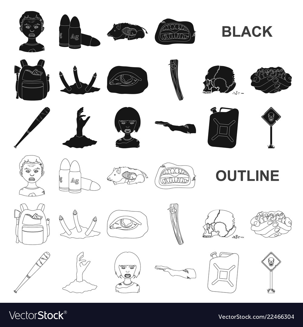 Zombies and attributes black icons in set Vector Image Zombies and attributes black icons in set