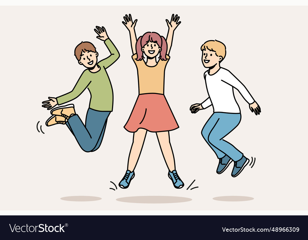 Cheerful Children Jumping Together And Enjoying Vector Image