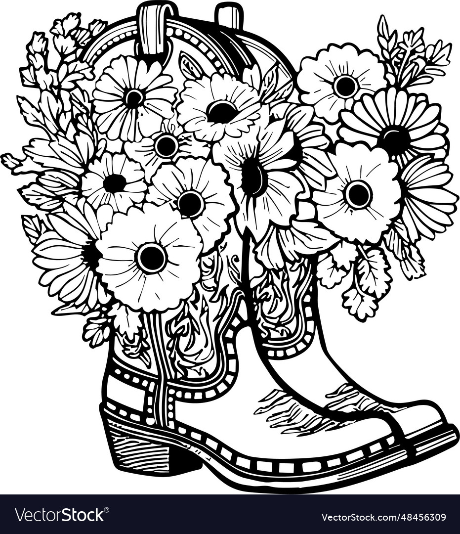 Cowboy boots with flowers and leaves floral